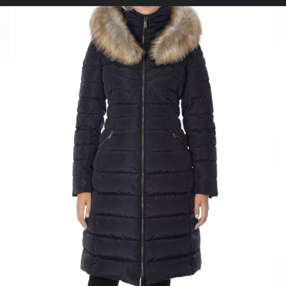 Laundry By Shelli Segal Black Puffer Coat with Faux Fur Hood